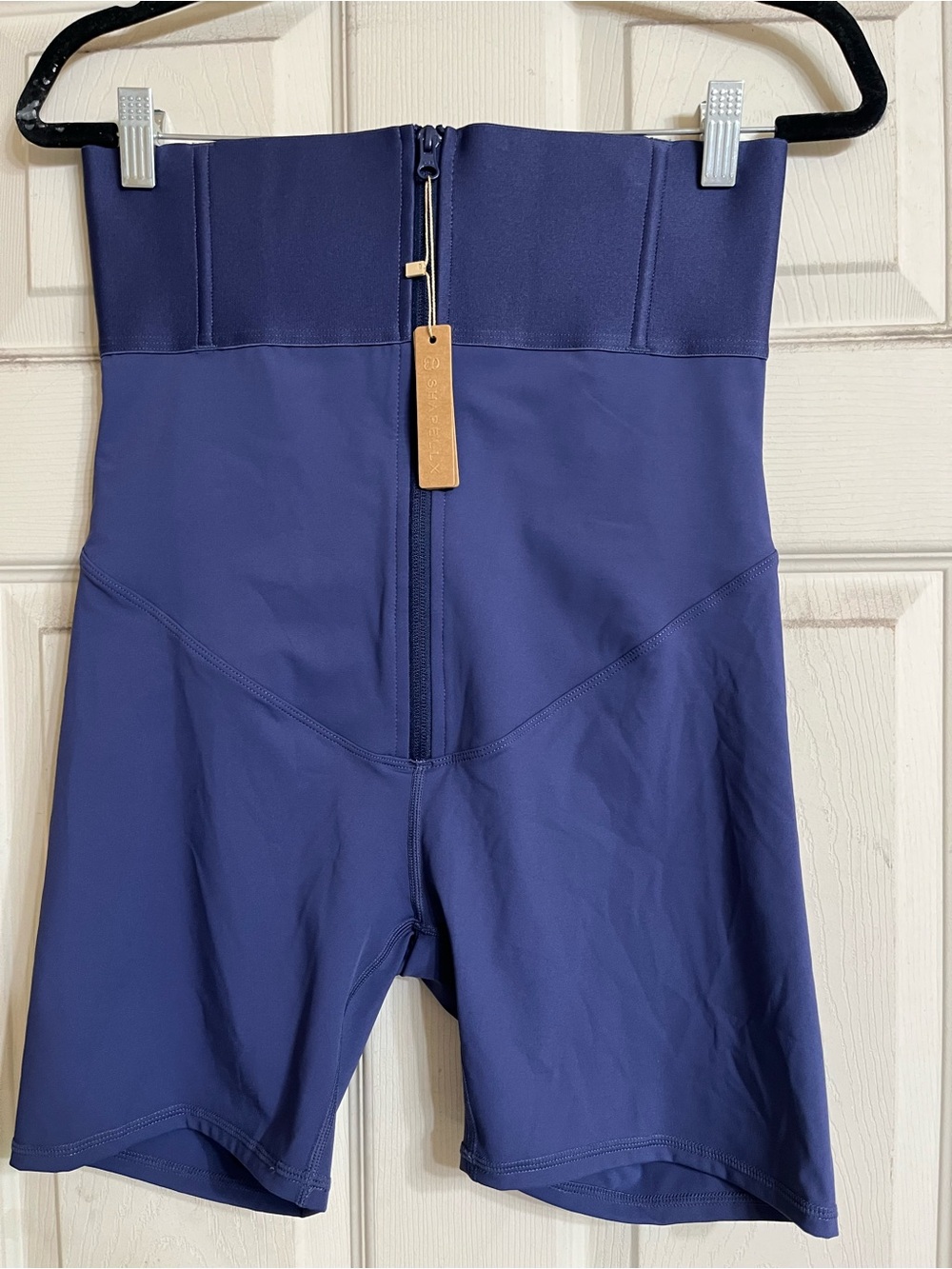 Shapellx High-Rise Navy Shaping Shorts with front Zip Panel